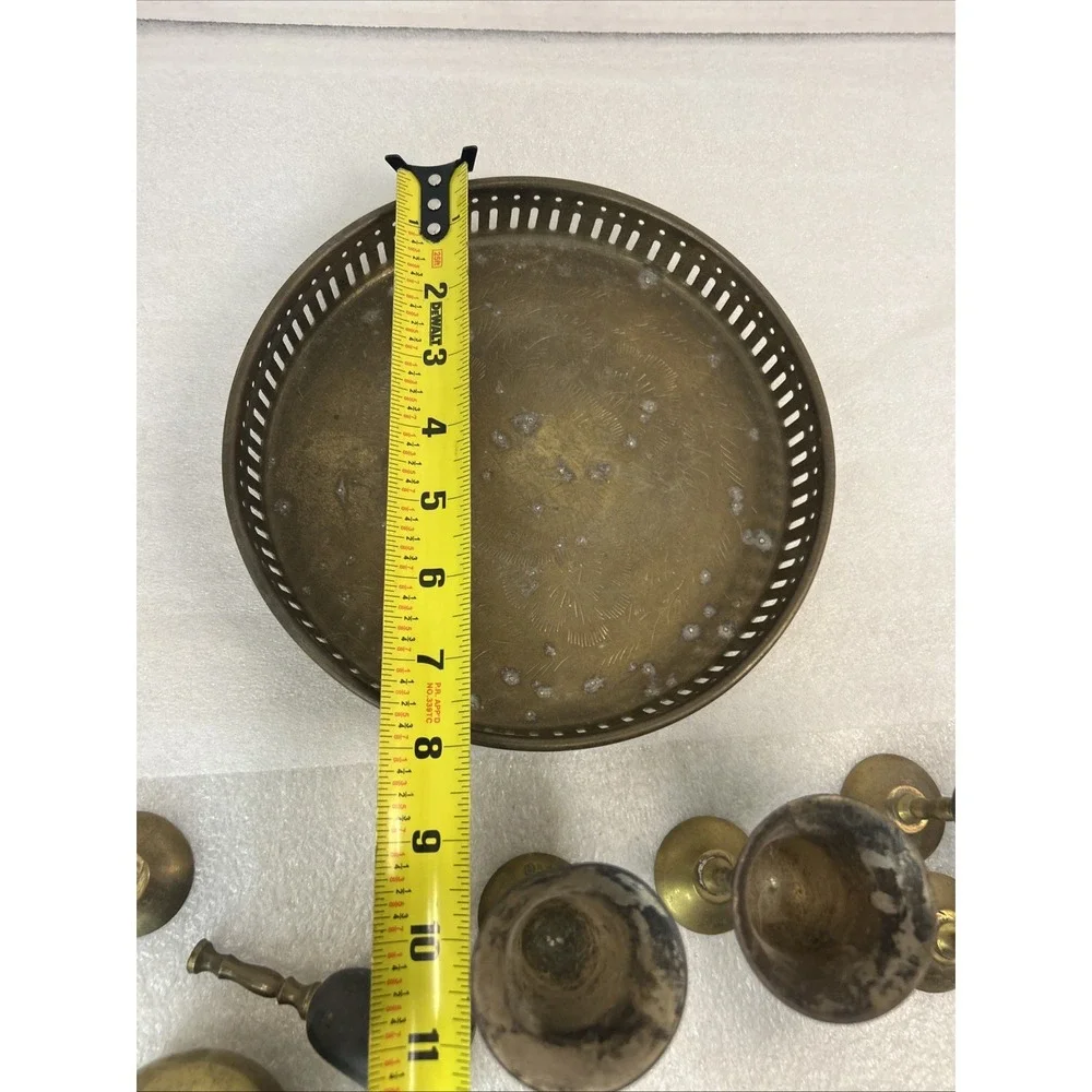 Set of 5 Vintage Brass Cordial Glasses Goblets Made In India With Tray Read
